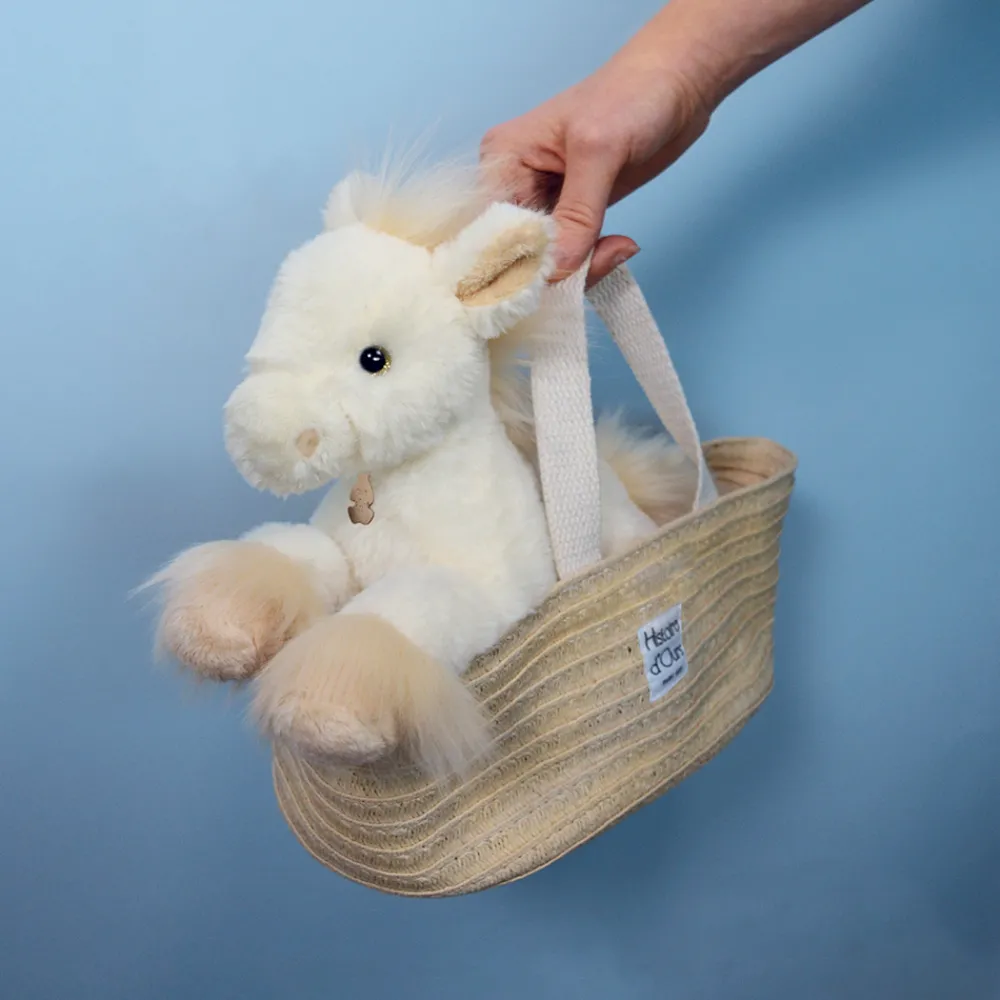 Histoire d'Ours Autres Animaux De La Ferme^Peluche cheval avec son panier - Palomino - 25 cm