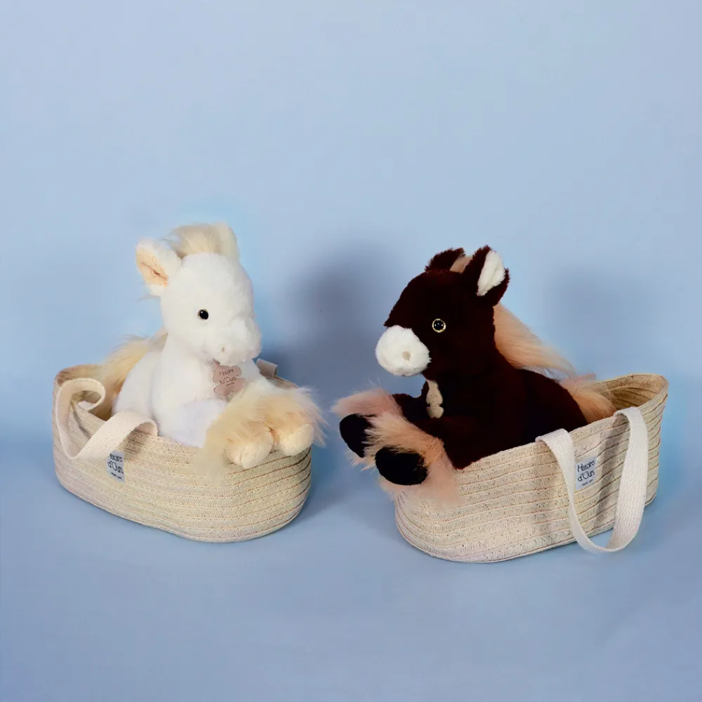 Histoire d'Ours Autres Animaux De La Ferme^Peluche cheval avec son panier - Palomino - 25 cm