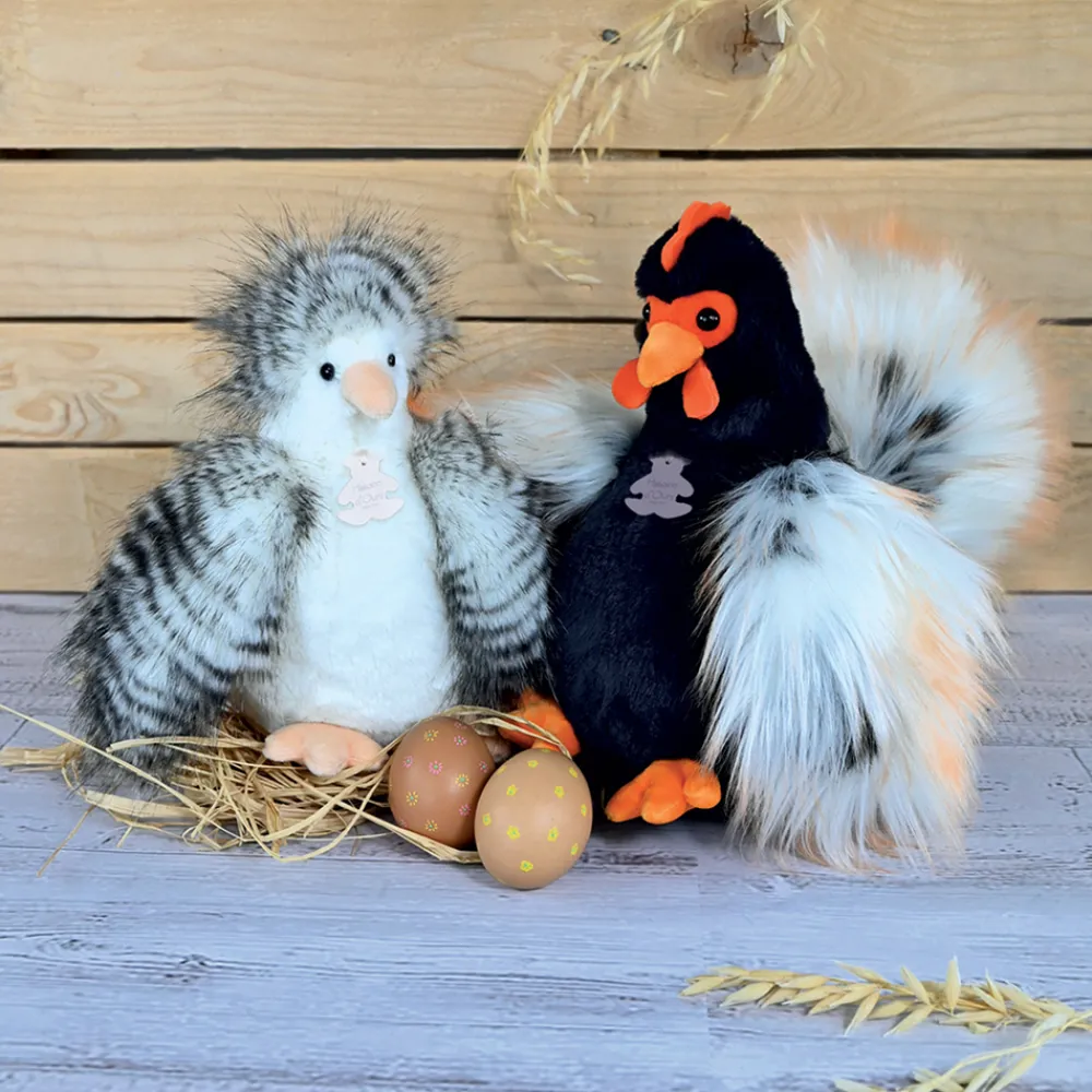 Histoire d'Ours Autres Animaux De La Ferme^Peluche coq " Coq'rico" et blanc - 26 cm