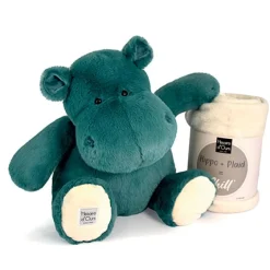 Histoire d'Ours Les Hippos Plaid^Peluche Géante Hippopotame vert 45 cm et son Plaid