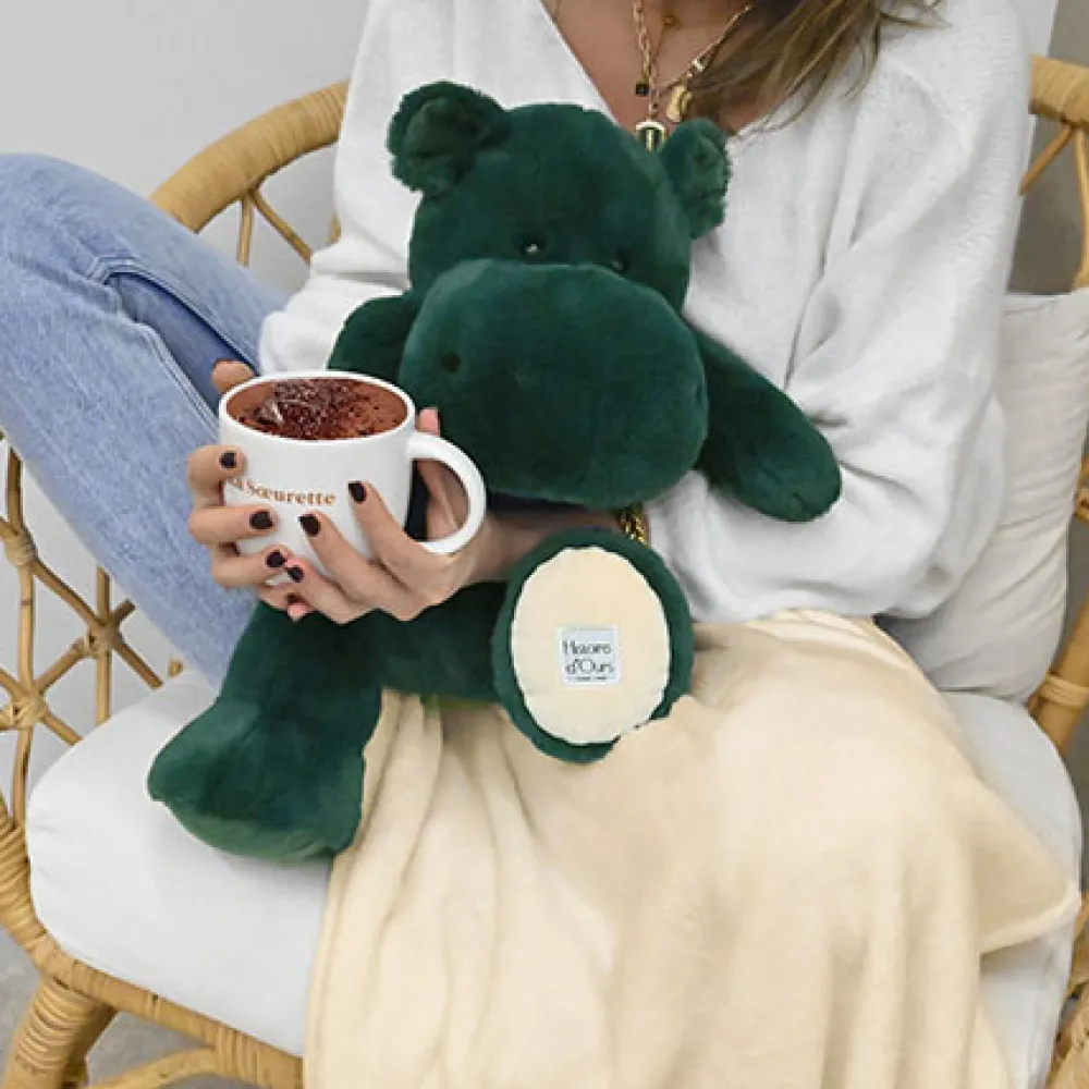 Histoire d'Ours Les Hippos Plaid^Peluche Géante Hippopotame vert 45 cm et son Plaid