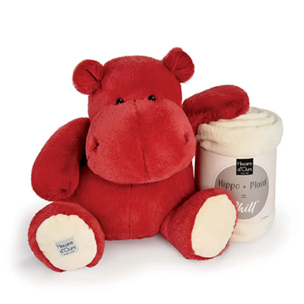 Histoire d'Ours Les Hippos Plaid^Peluche Géante Hippopotame 45 cm et son Plaid
