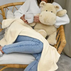 Histoire d'Ours Les Hippos Plaid^Peluche Géante Hippopotame Écru 45 cm et son Plaid