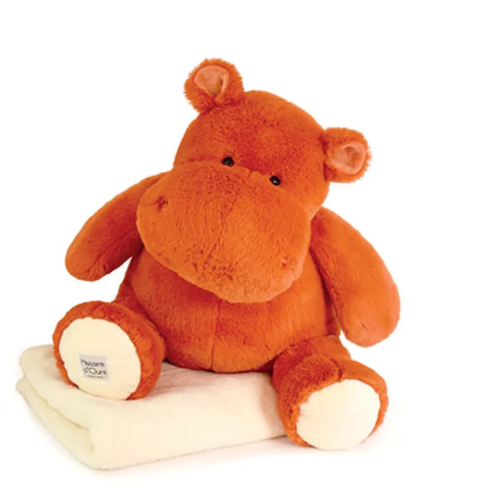 Histoire d'Ours Les Hippos Plaid^Peluche Géante Hippopotame 45 cm et son Plaid