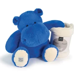 Histoire d'Ours Les Hippos Plaid^Peluche Géante Hippopotame 45 cm et son Plaid