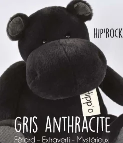 Histoire d'Ours Les Hippos Hip'^Peluche Hippo Gris anthracite 40 cm