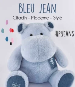 Histoire d'Ours Les Peluches Géantes^Peluche Hippopotame bleu - Blue jean 85 cm