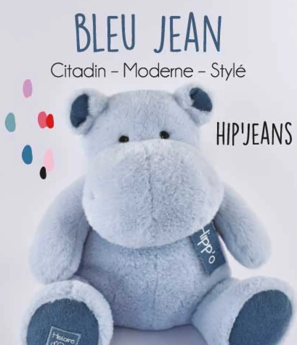 Histoire d'Ours Les Peluches Géantes^Peluche Hippopotame bleu - Blue jean 85 cm