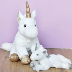 Histoire d'Ours Les Féeriques^Peluche Licorne paillettes Blanche Or - 23 cm