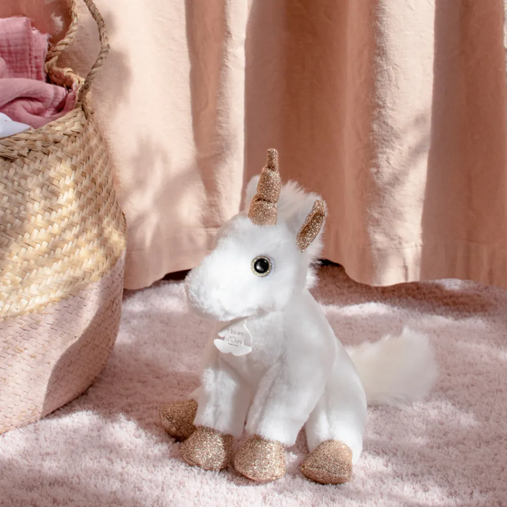 Histoire d'Ours Les Féeriques^Peluche Licorne paillettes Blanche Or - 23 cm