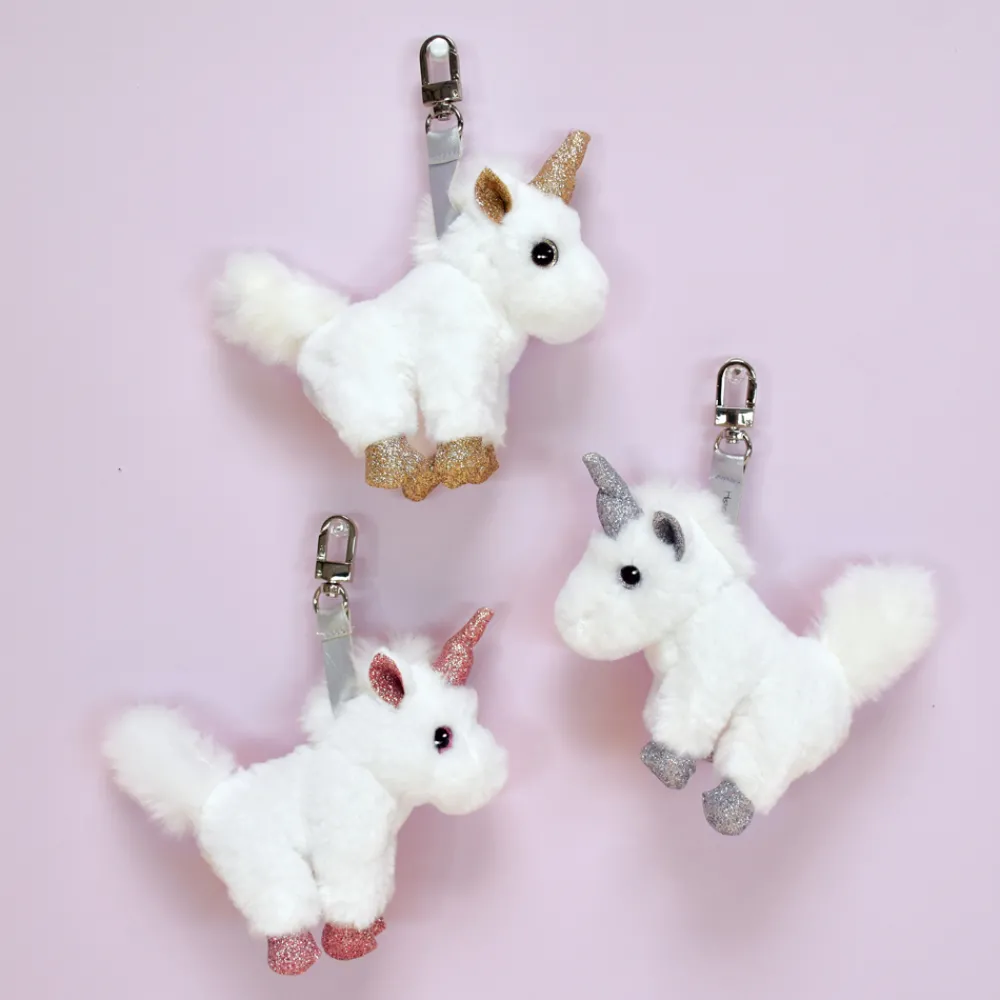 Histoire d'Ours Les Féeriques^Porte-Clé Peluche Licorne Blanc Or - 14 cm